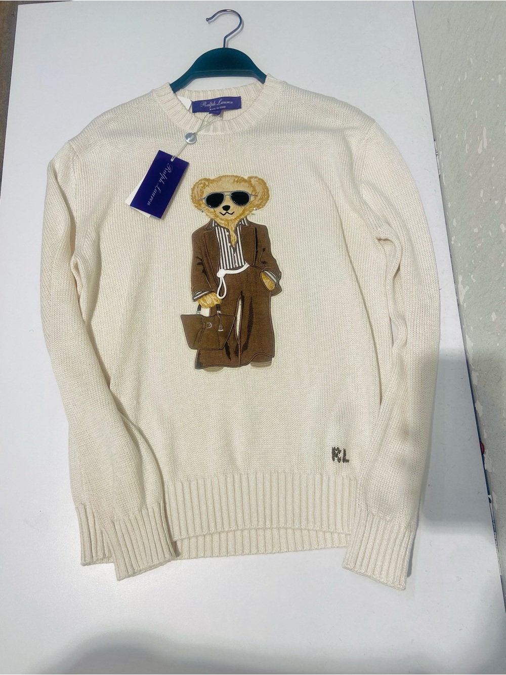 Polo Ralph Lauren Purple Label Summer Polo Bear 🐻 Cream Crewneck Sweater